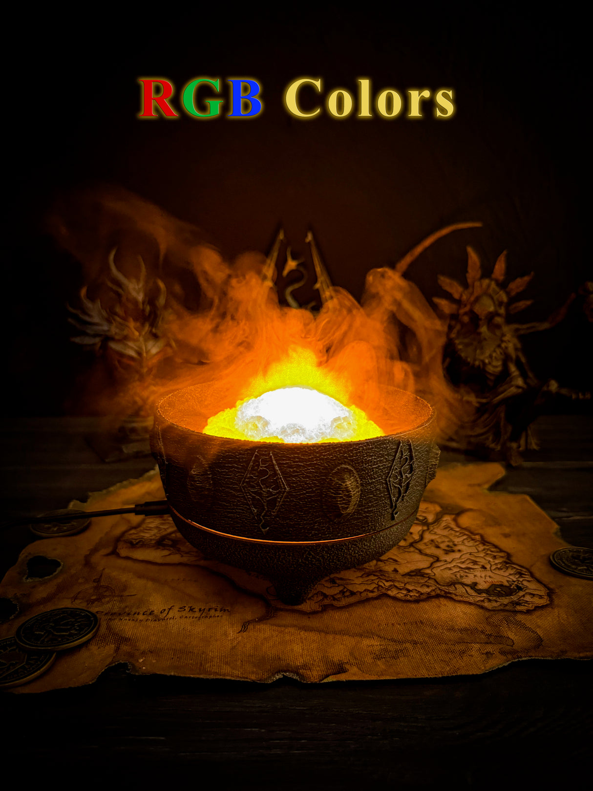 Skyrim LED Fire Salts, Frost Salts, Void Salts, Alchemy Bowl RGB Aroma Diffuser, Magic Mist Lamp, Fantasy Steam Crystal Decor Gift