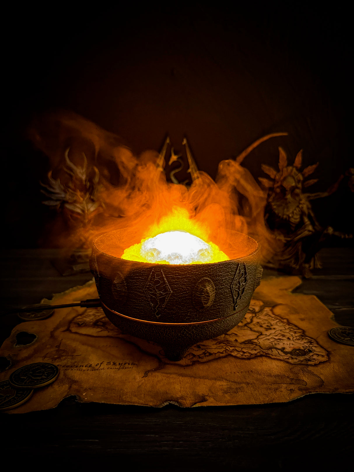 Skyrim LED Fire Salts, Frost Salts, Void Salts, Alchemy Bowl RGB Aroma Diffuser, Magic Mist Lamp, Fantasy Steam Crystal Decor Gift