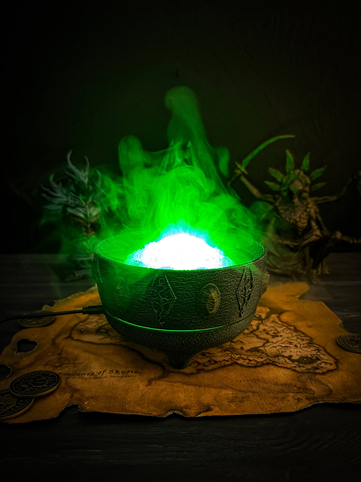 Skyrim LED Fire Salts, Frost Salts, Void Salts, Alchemy Bowl RGB Aroma Diffuser, Magic Mist Lamp, Fantasy Steam Crystal Decor Gift