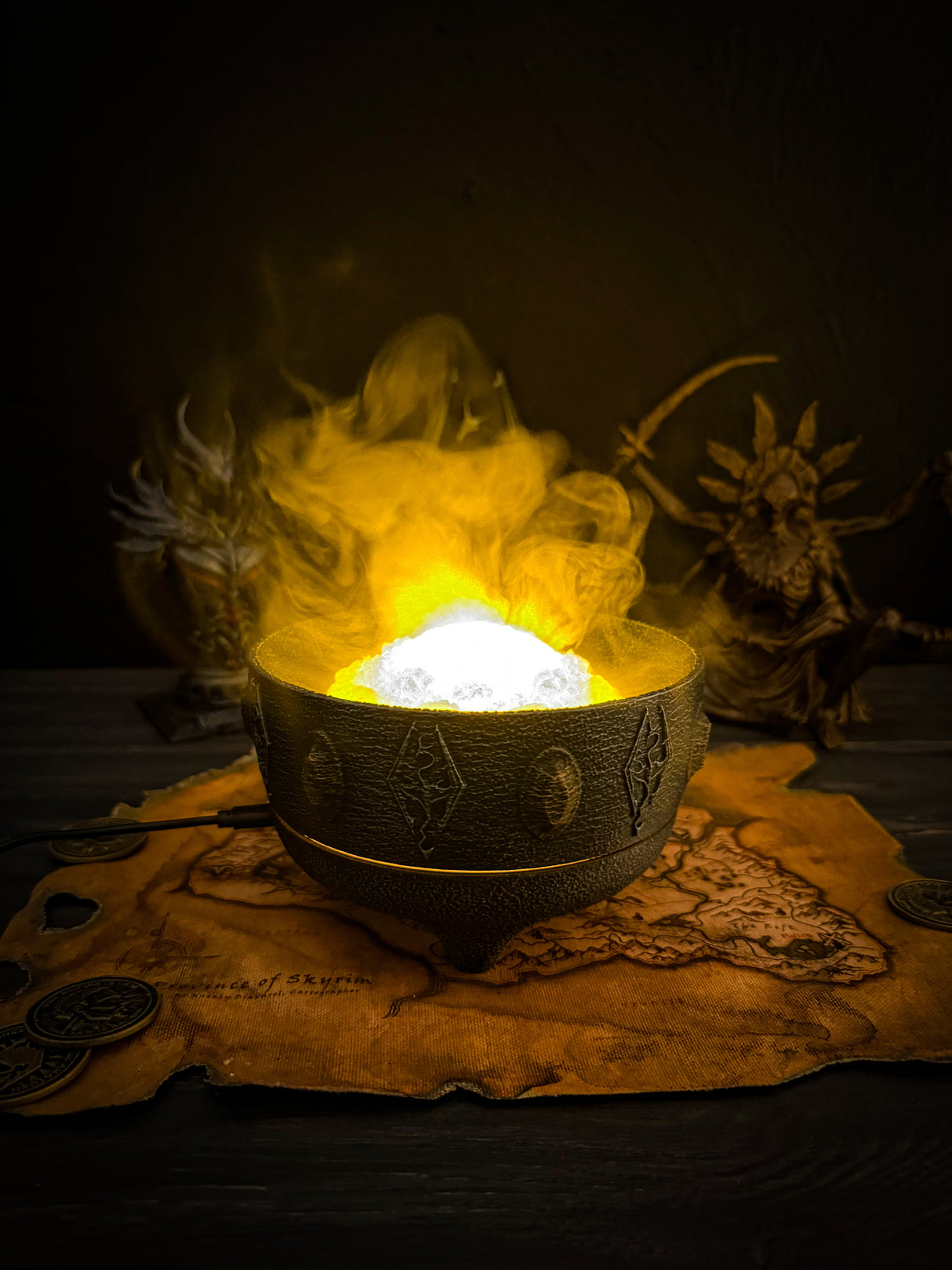 Skyrim LED Fire Salts, Frost Salts, Void Salts, Alchemy Bowl RGB Aroma Diffuser, Magic Mist Lamp, Fantasy Steam Crystal Decor Gift