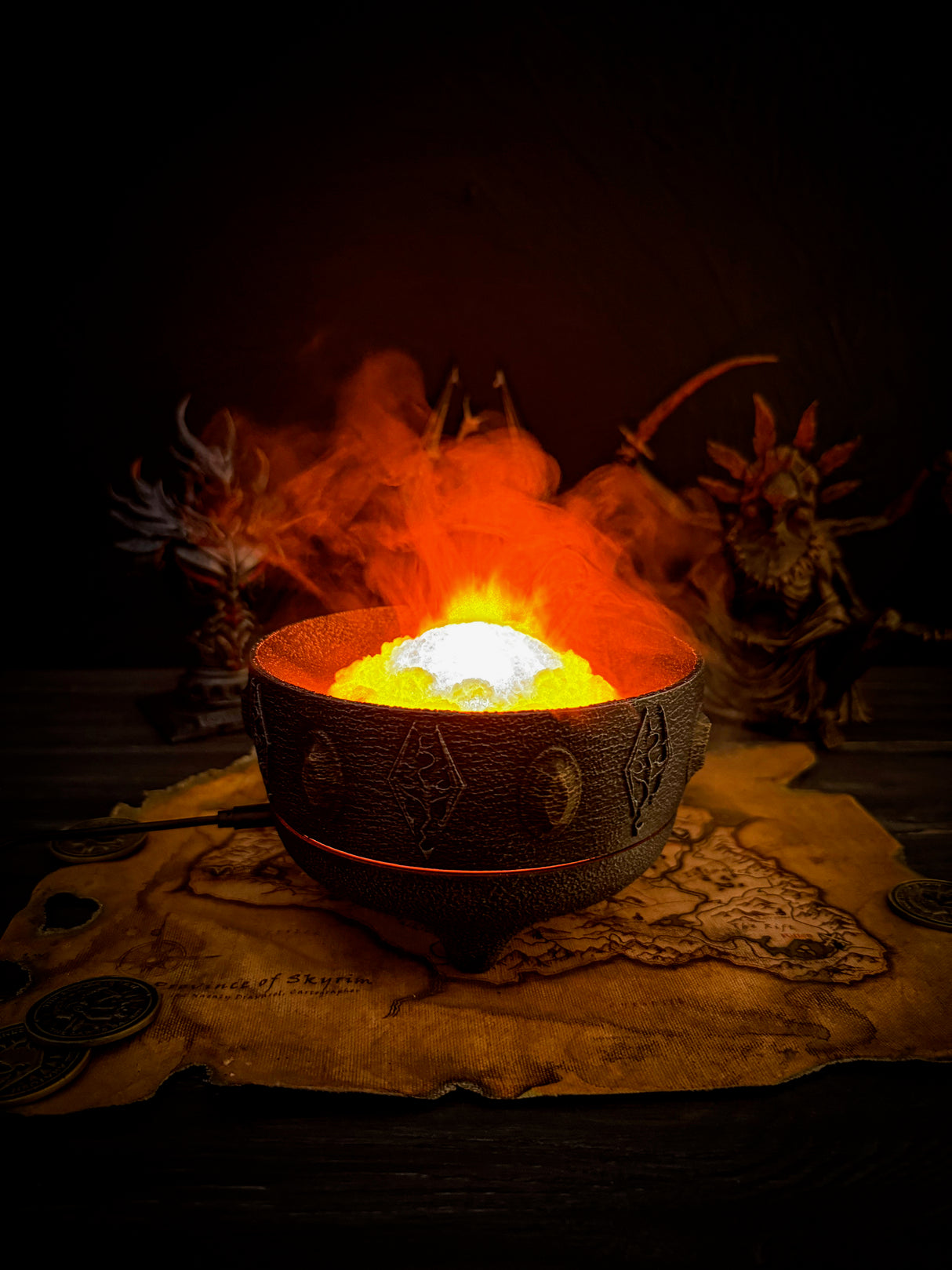 Skyrim LED Fire Salts, Frost Salts, Void Salts, Alchemy Bowl RGB Aroma Diffuser, Magic Mist Lamp, Fantasy Steam Crystal Decor Gift