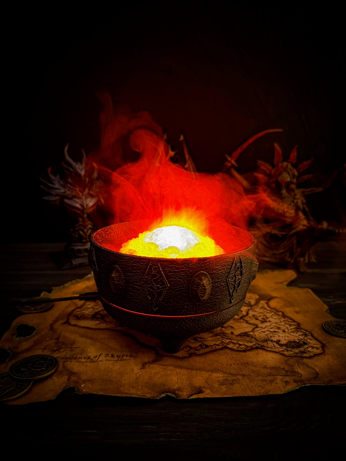 Skyrim LED Fire Salts, Frost Salts, Void Salts, Alchemy Bowl RGB Aroma Diffuser, Magic Mist Lamp, Fantasy Steam Crystal Decor Gift