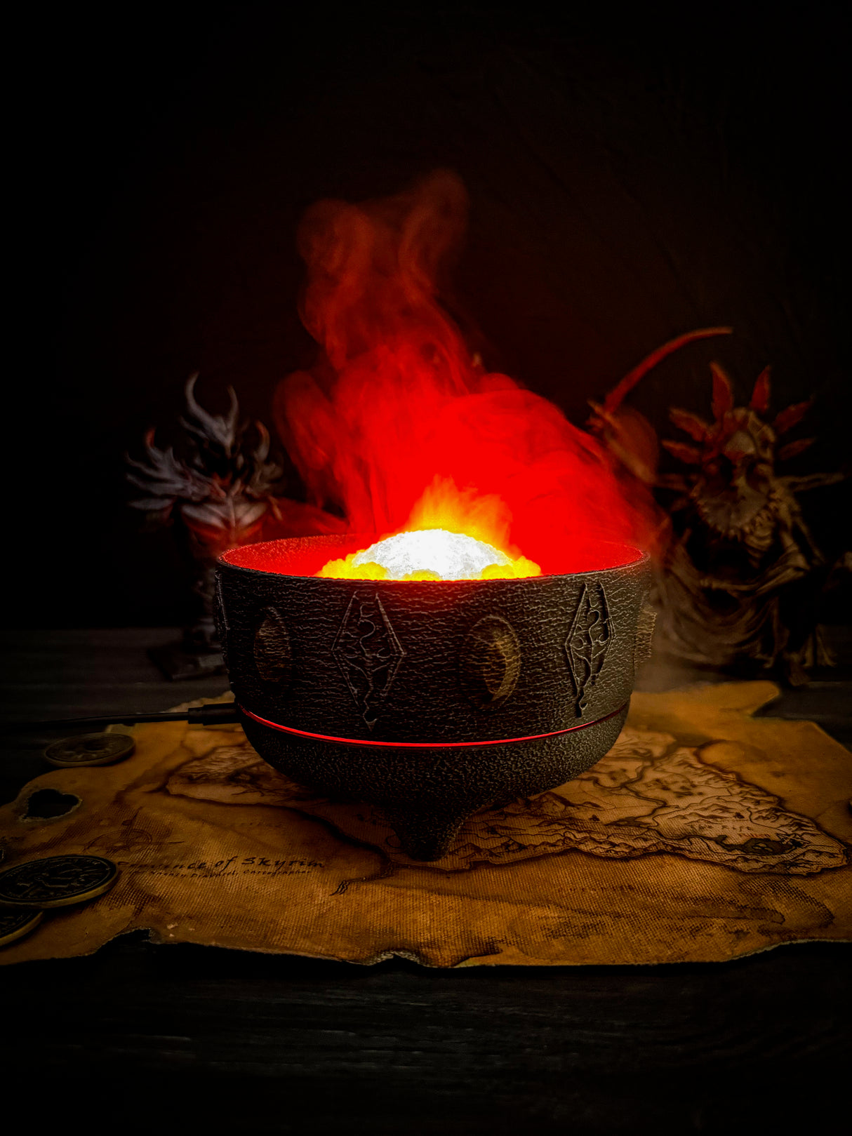 Skyrim LED Fire Salts, Frost Salts, Void Salts, Alchemy Bowl RGB Aroma Diffuser, Magic Mist Lamp, Fantasy Steam Crystal Decor Gift