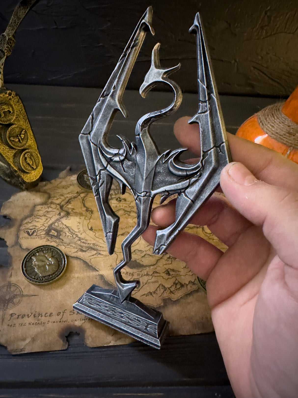 Skyrim Dragon Logo with Cracks, The Elder Scrolls V Decor, Logo Figurine
