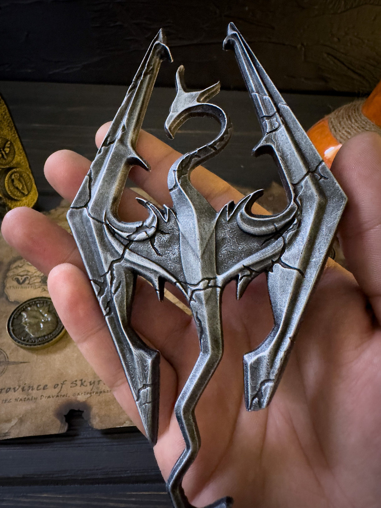 Skyrim Dragon Logo with Cracks, The Elder Scrolls V Decor, Logo Figurine