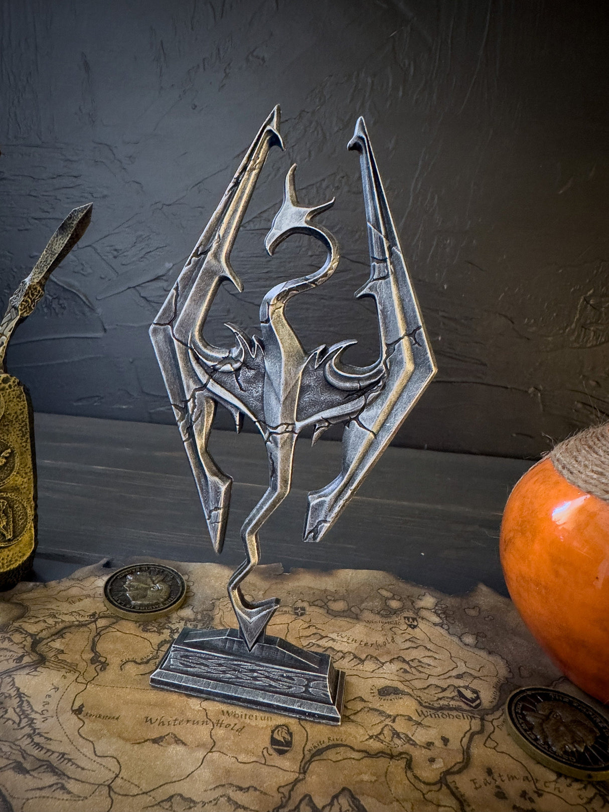 Skyrim Dragon Logo with Cracks, The Elder Scrolls V Decor, Logo Figurine