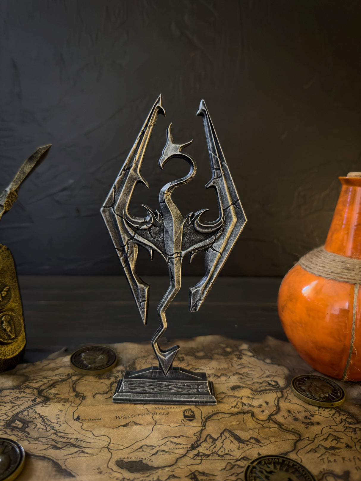 Skyrim Dragon Logo with Cracks, The Elder Scrolls V Decor, Logo Figurine