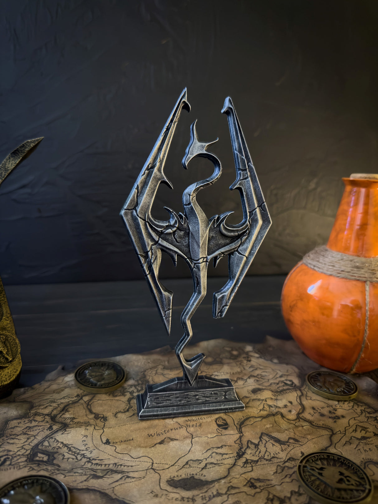 Skyrim Dragon Logo with Cracks, The Elder Scrolls V Decor, Logo Figurine