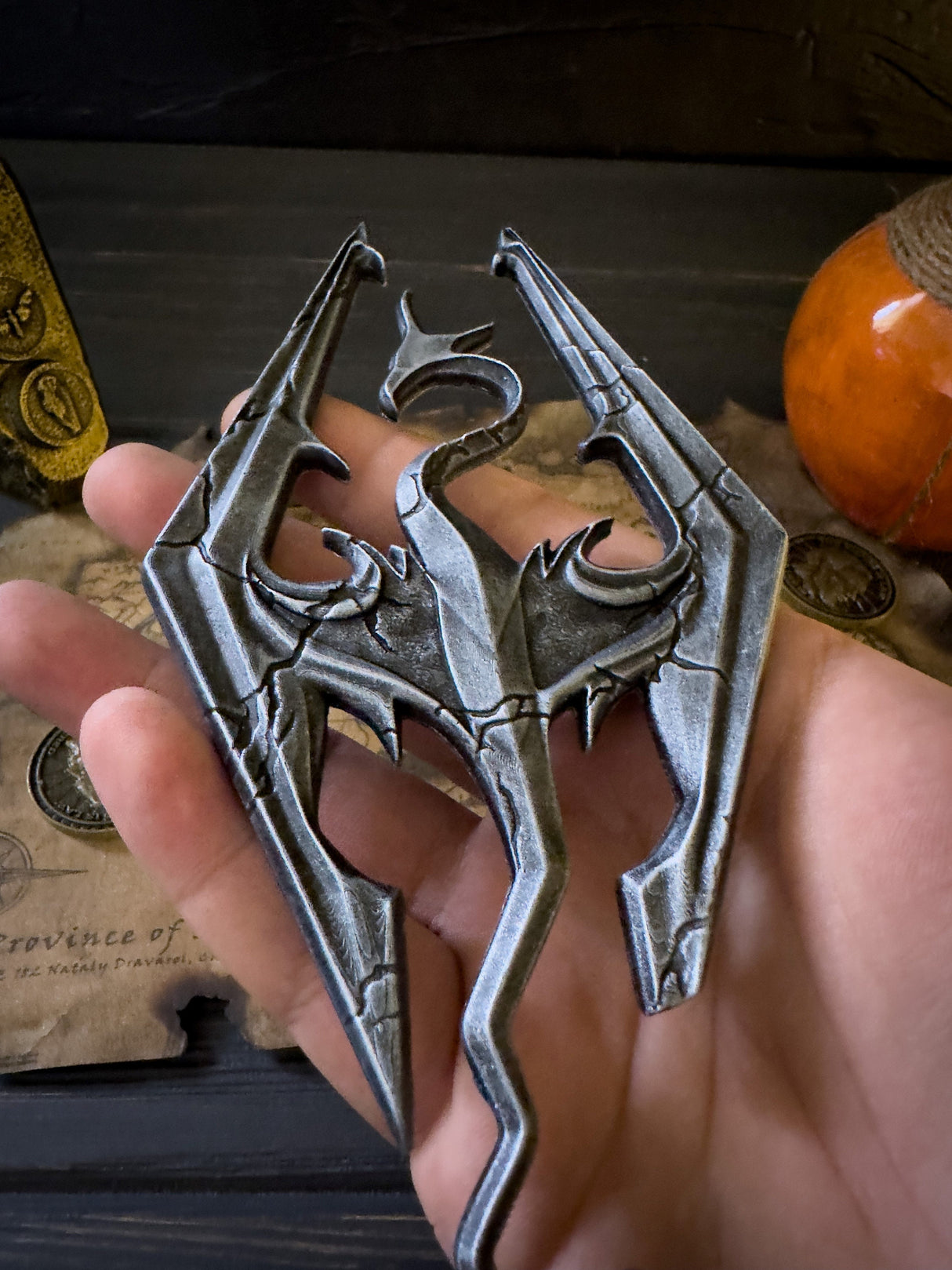 Skyrim Dragon Logo with Cracks, The Elder Scrolls V Decor, Logo Figurine