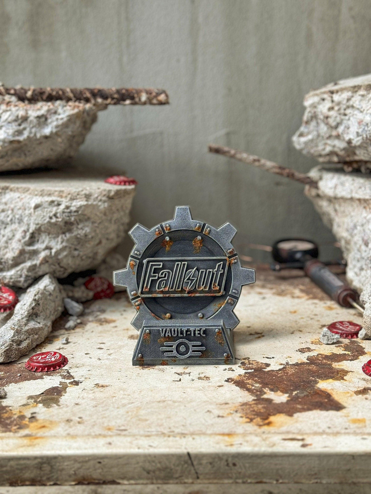 Fallout weathered mobile phone stand, vault door shaped phone stand, fallout decor