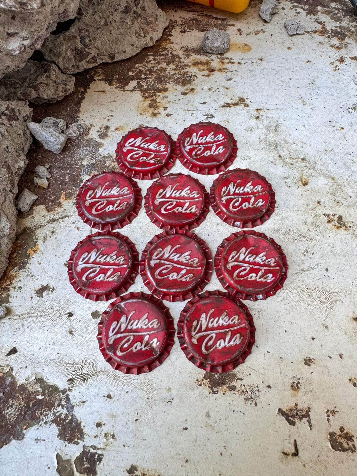 Handmade Fallout Weathered Bottle Caps, Nuke Cola Caps, Fallout Props, Gift for Fans