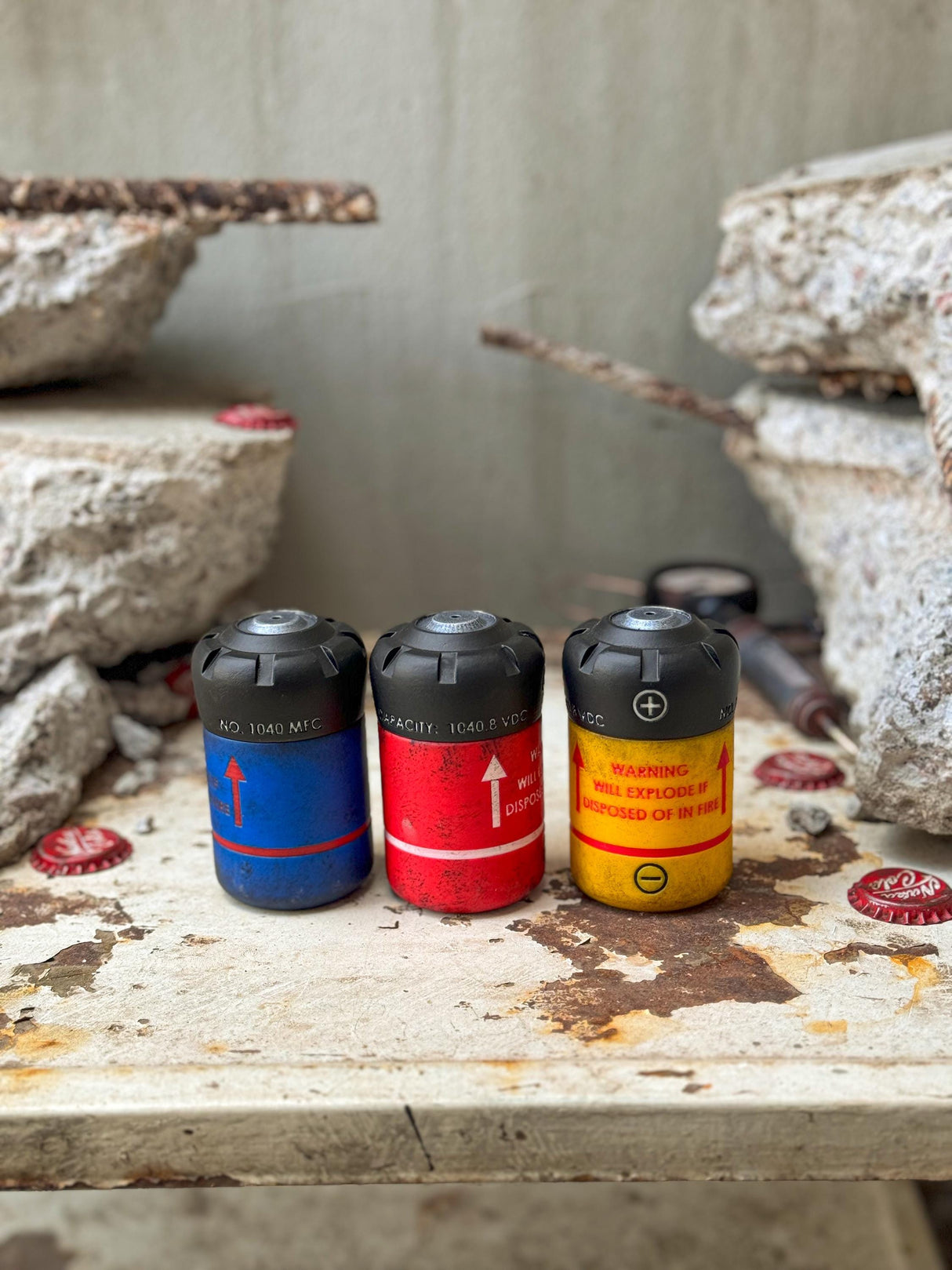 Weathered Ammunition Set From Fallout with Black Colored Lids, Fallout Fusion Cell, Cryo Cell, Electron Charge Pack Stash Containers