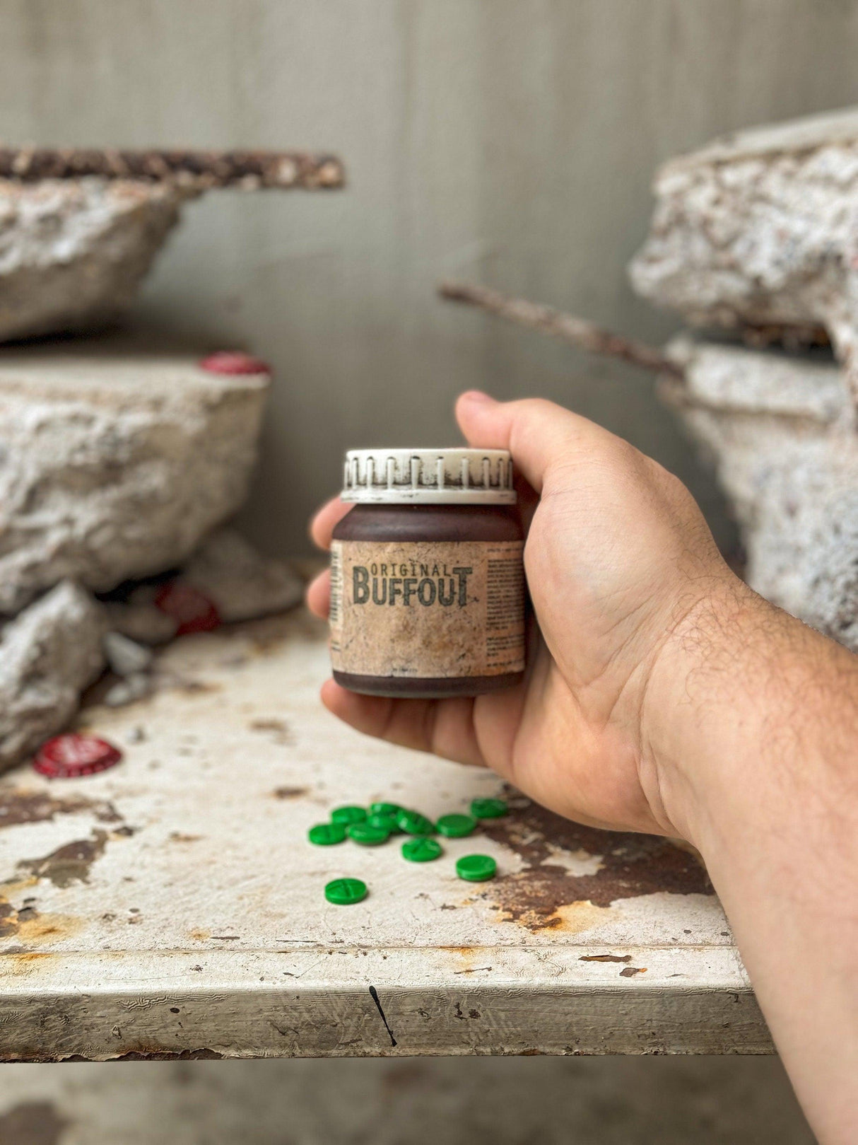 Weathered buffout bottle and pills, fallout 4, highly addictive steroid, artifact fallout inspired, buffout replica