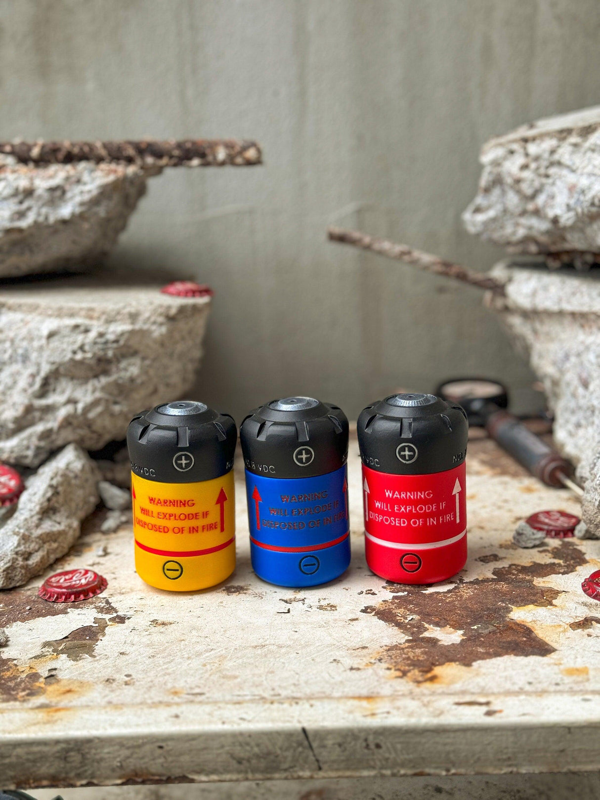 Ammunition set from fallout with black colored lids, fallout fusion cell, cryo cell, electron charge pack stash containers, fallout decor