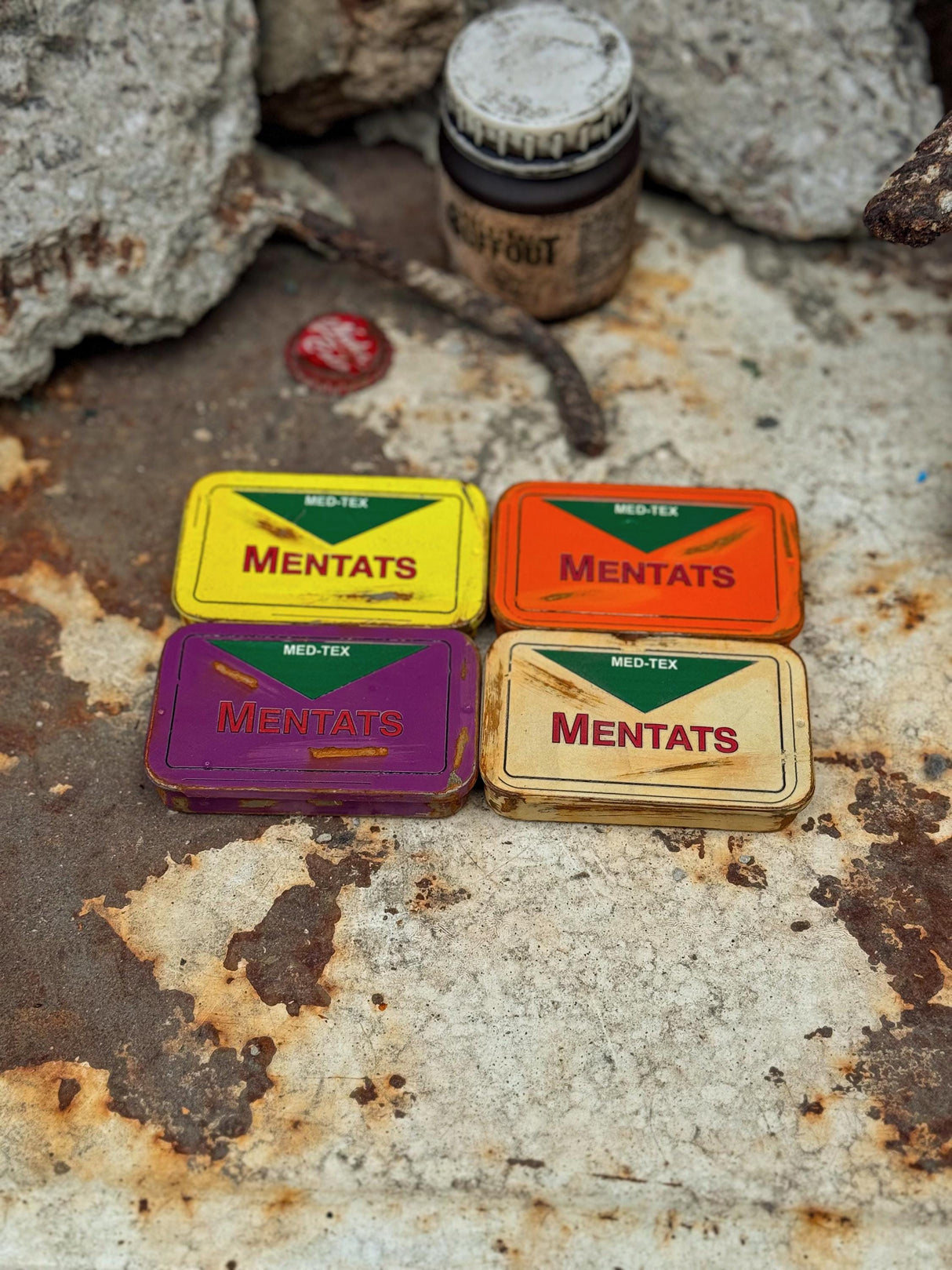 Fallout Rusted Mentats Pillbox, Metal Boxes and Pills, Grape Mentats, Berry Mentats, Orange Mentats, Decor and Cosplay