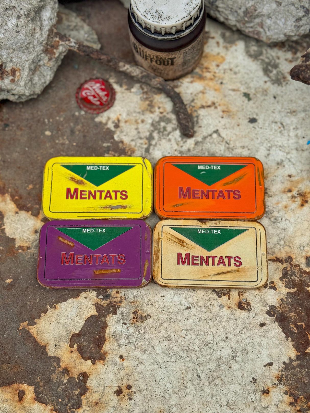 Fallout Rusted Mentats Pillbox, Metal Boxes and Pills, Grape Mentats, Berry Mentats, Orange Mentats, Decor and Cosplay