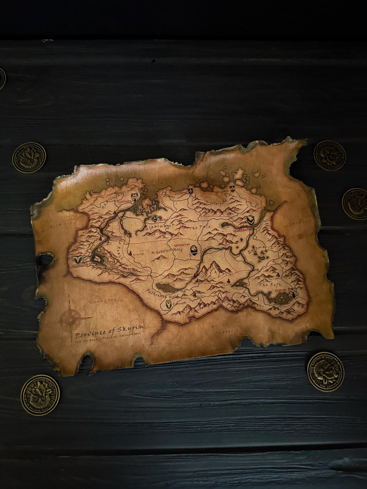 Skyrim Dragon Scorched Map, The Elder Scrolls Inspired, Home and Office Decor