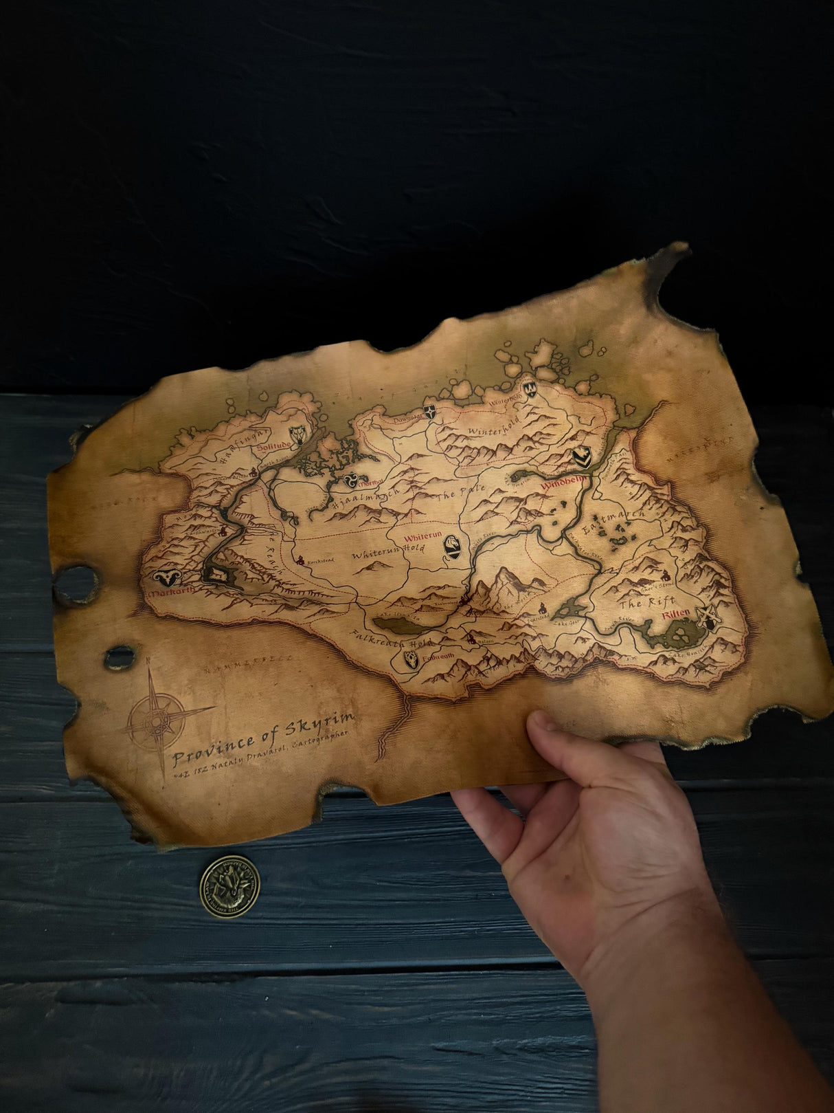Skyrim Dragon Scorched Map, The Elder Scrolls Inspired, Home and Office Decor