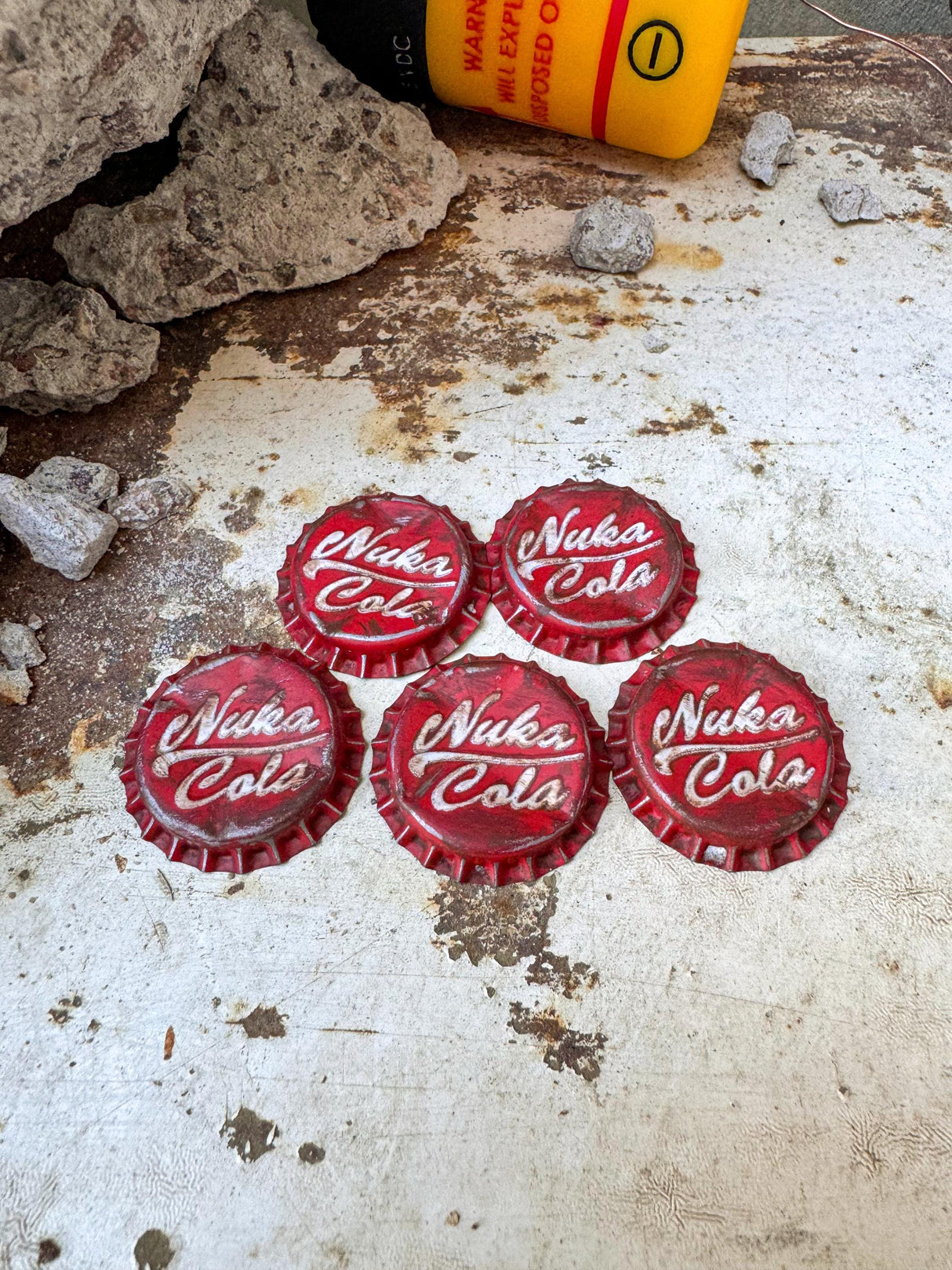 Handmade Weathered Bottle Caps, Fallout Nuke Cola Caps, Props, Gift for Fans, Cosplay Accessory