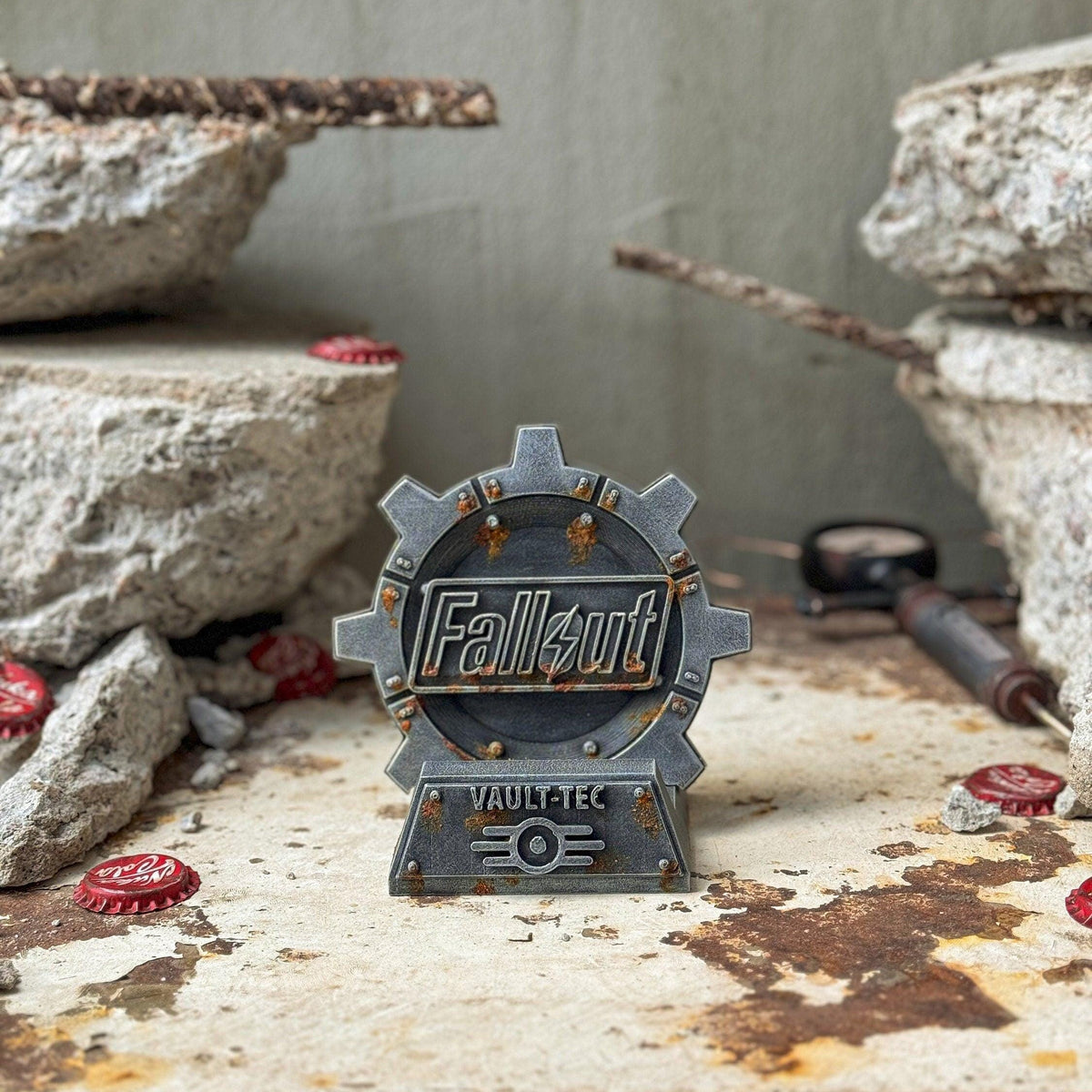 Fallout weathered mobile phone stand, vault door shaped phone stand, f ...