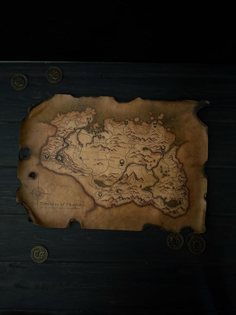 Skyrim Dragon Scorched Map, The Elder Scrolls Inspired, Home and Office Decor