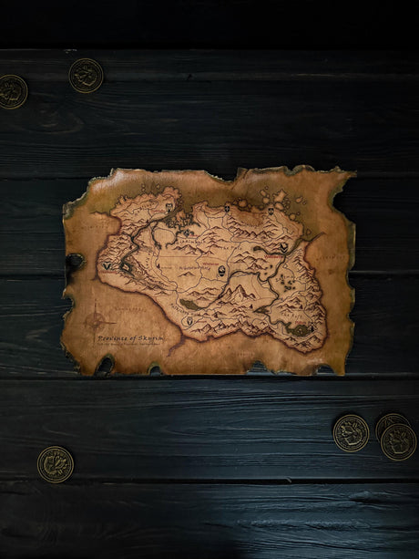 Skyrim Dragon Scorched Map, The Elder Scrolls Inspired, Home and Office Decor