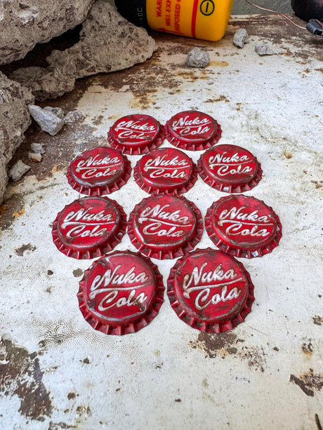Handmade Weathered Bottle Caps, Fallout Nuke Cola Caps, Props, Gift for Fans, Cosplay Accessory